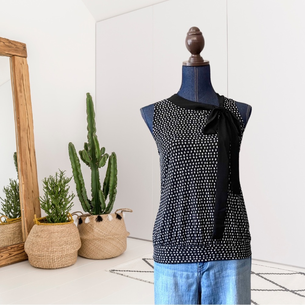 Deletta Anthropologie Abstract Polka Dot Bow Tie Neck Blouse